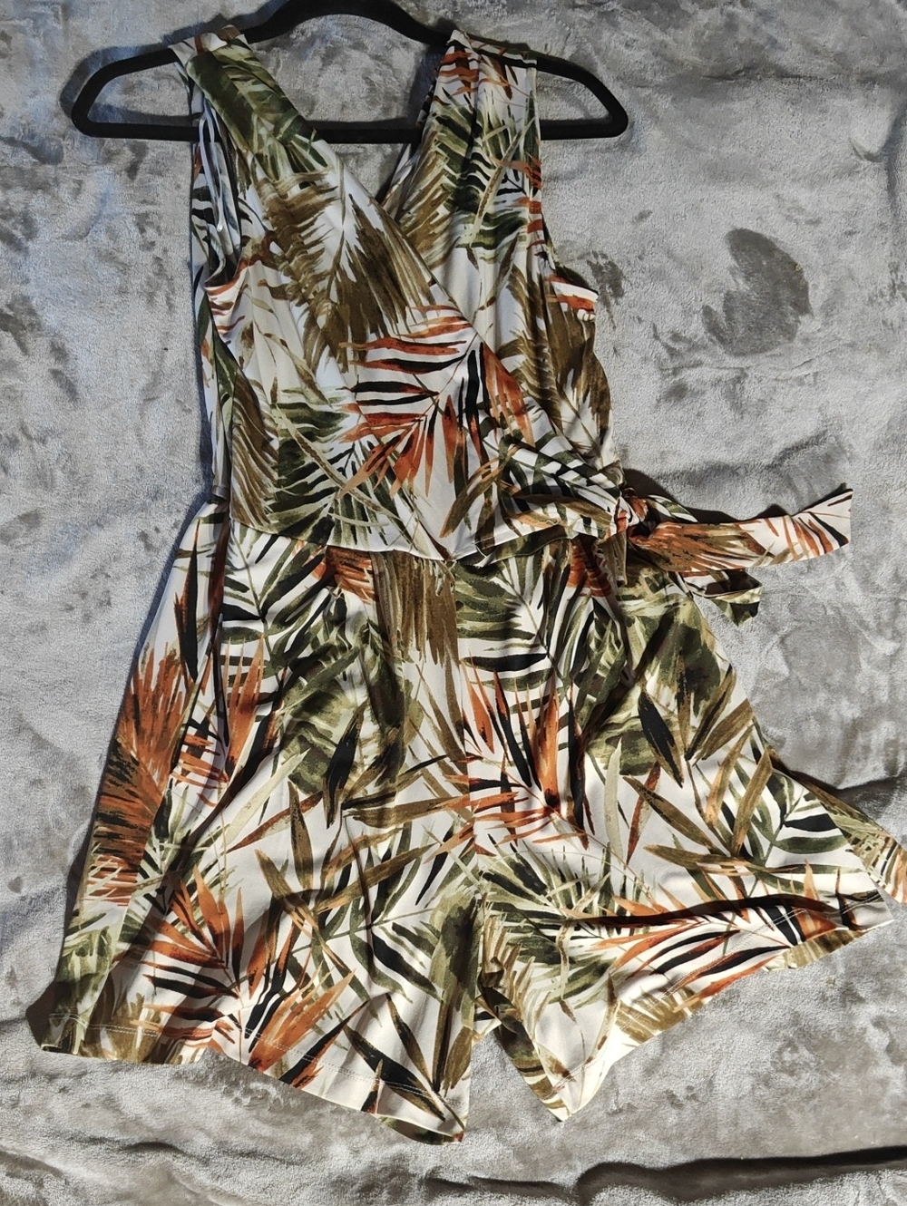 Emma & Michele Tropical Wrap Romper in White, Green & Orange